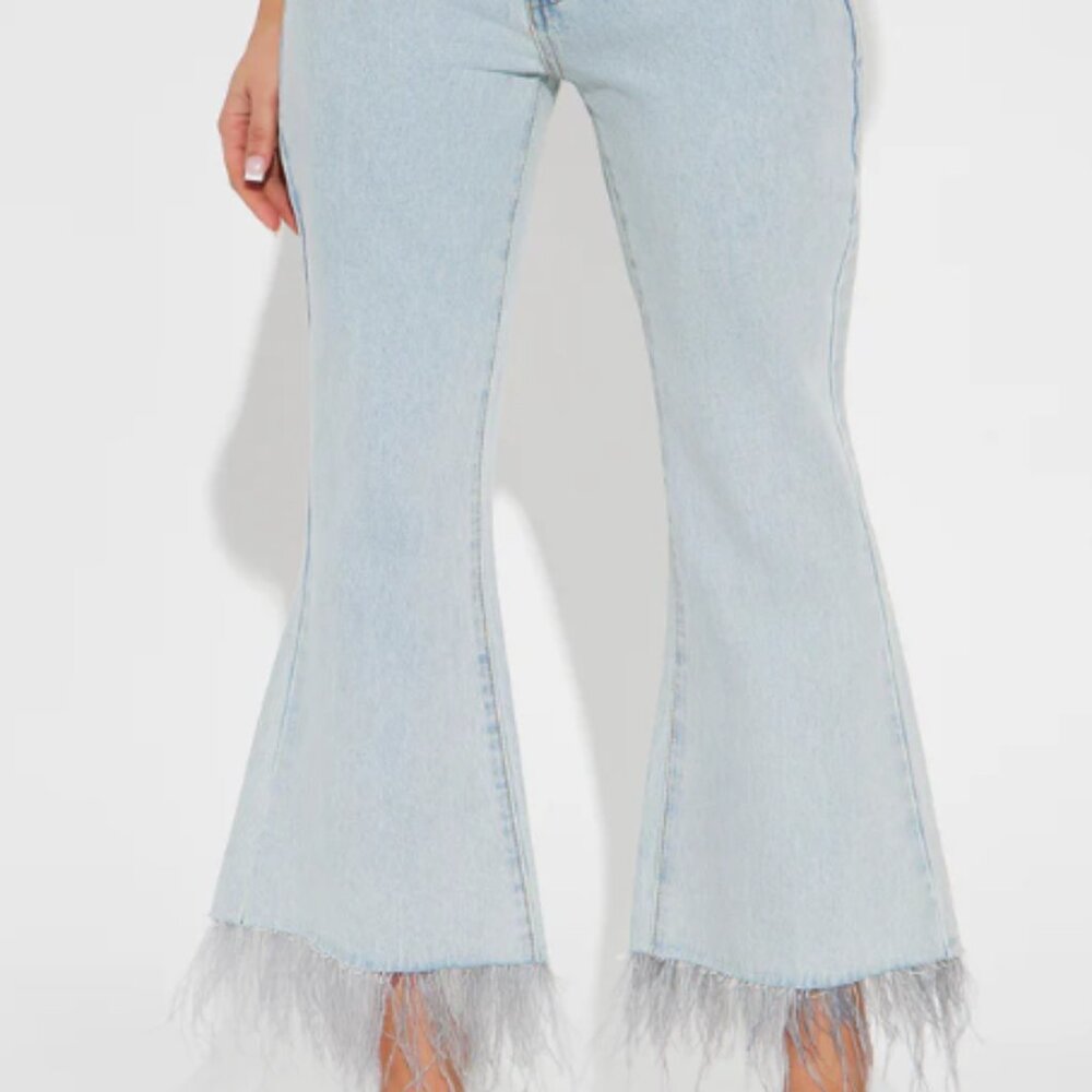 Fashion Nova "Light As A Feather" Trim Cropped Bootcut Jeans - Light Wash
